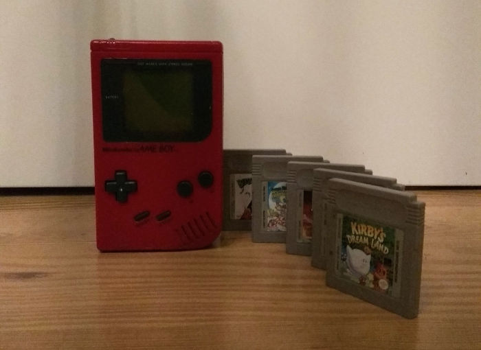 The gameboy, aesthetically lined up with the games I got